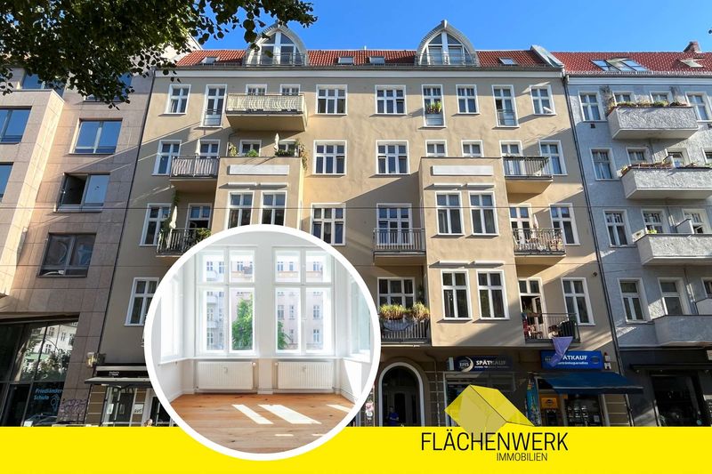 Boxhagener Straße - Beletage mit 220 m2: 5 Zimmer bezugsfrei, 3 Zimmer vermietet, 3 Balkone
